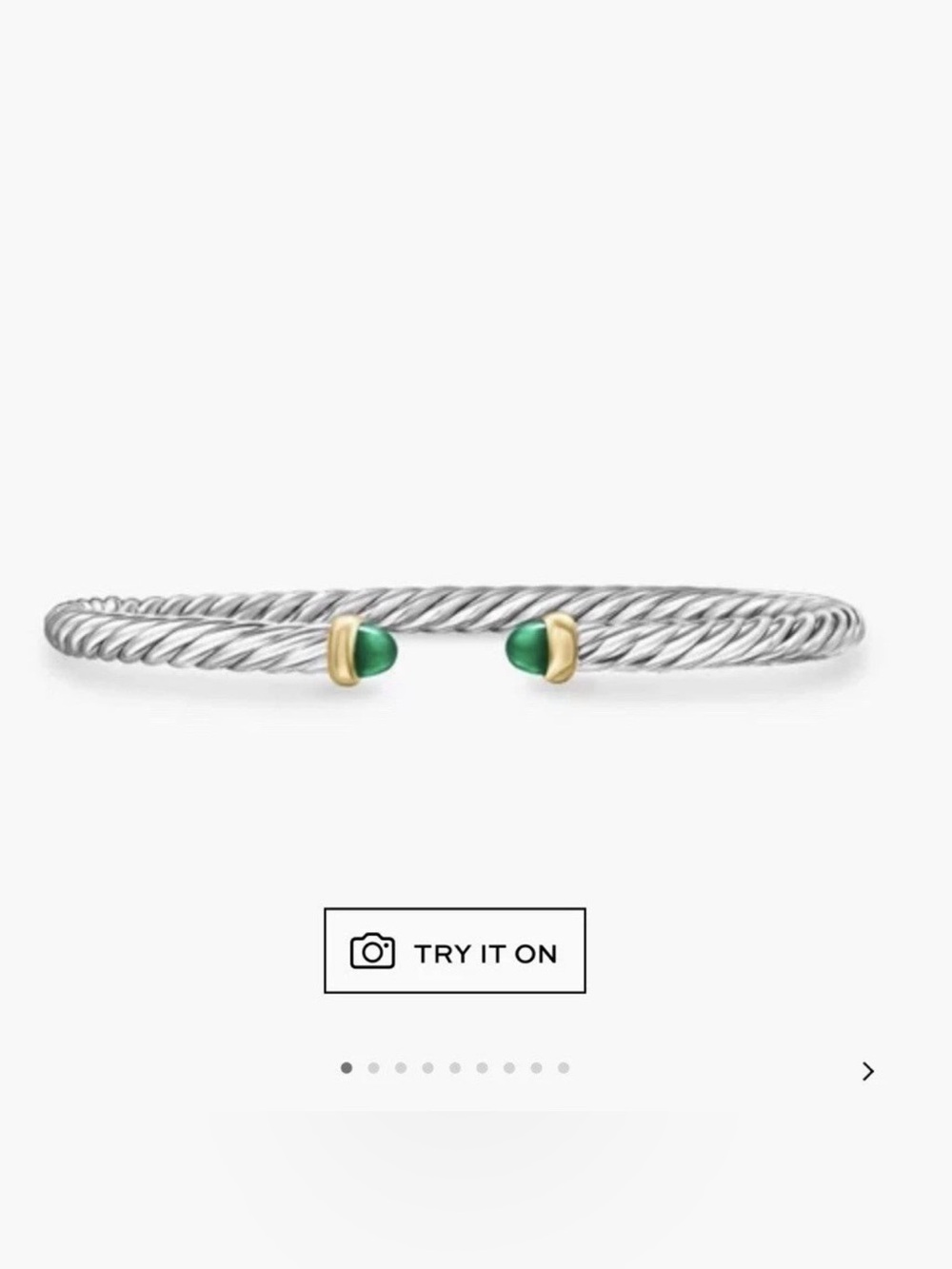 David Yurman Cable Flex Bracelet Sterling Silver 14K Gold Green Onyx Size L - Picture 3 of 3